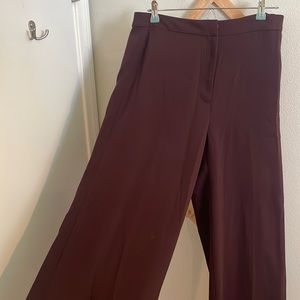 Maroon high waist wide leg trousers with tan / button closure